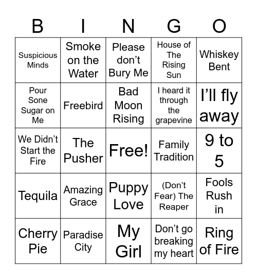 Favorite songs Bingo Card