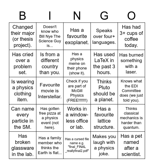Mingle BINGO Card