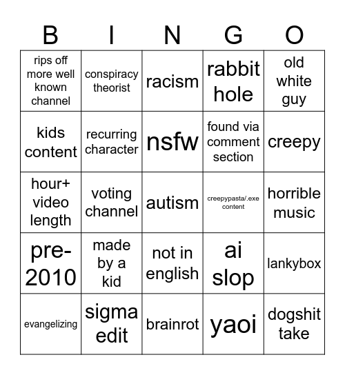 doing youtube bingo Card