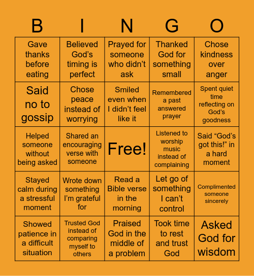 Faith Over FOMO Bingo Card Bingo Card