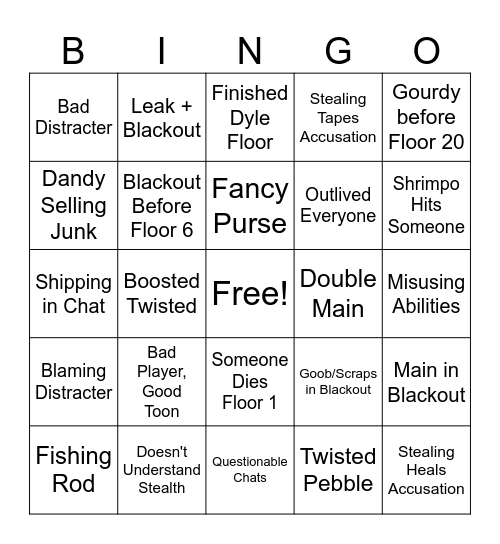Dandy World Bingo Card