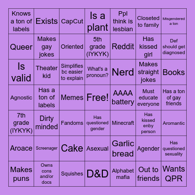 Niche Gay Bingo Card