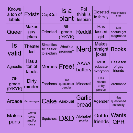 Niche Gay Bingo Card