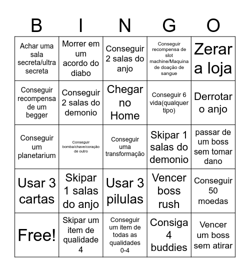 Isaac bingo Card