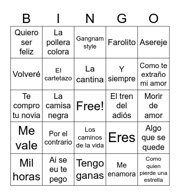 BINGO MUSICAL CUMPLEAÑERO Bingo Card