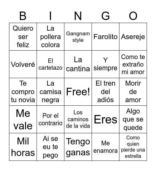 BINGO MUSICAL CUMPLEAÑERO Bingo Card