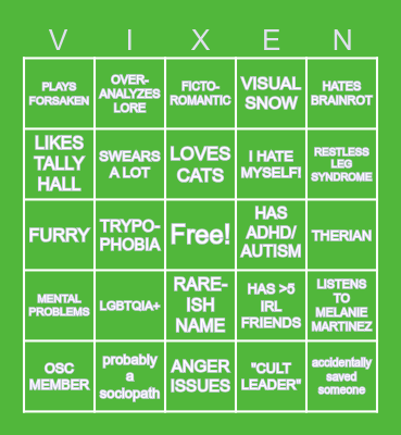 VIXXIE'S CURSED THING Bingo Card