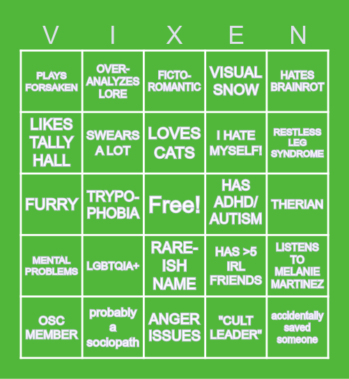 VIXXIE'S CURSED THING Bingo Card