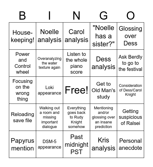 Psyculturists Deltarune stream 24-10-2025 Bingo Card