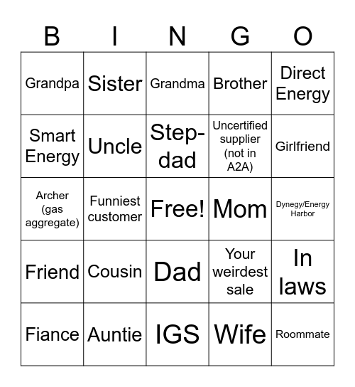 Sales Bingo Card