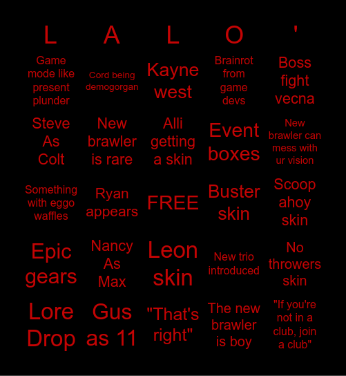 Brawl Talk Predictions Bingo Card