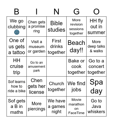 next year Bingo Card