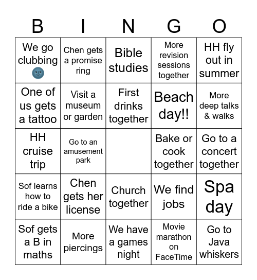 next year Bingo Card