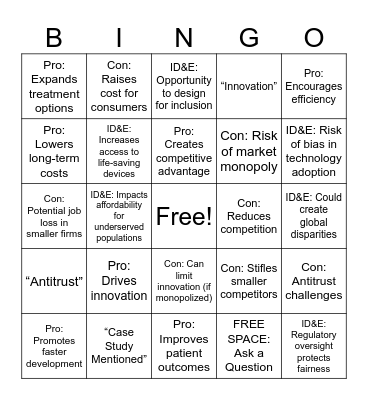 Competitive Technology Bingo Card
