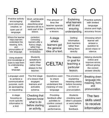 CELTA Bingo Card