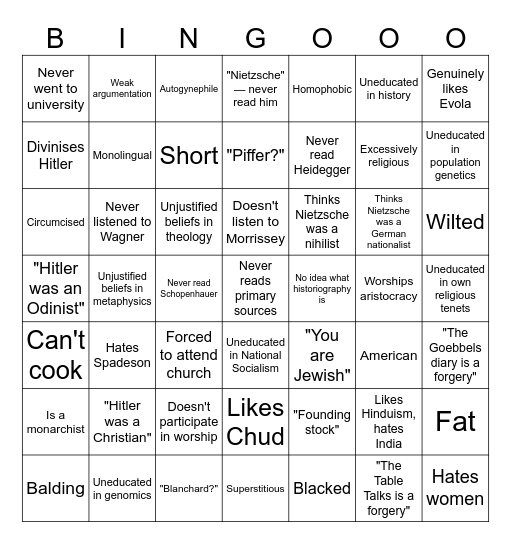 Christmutt/paygay rightoid larpers Bingo Card
