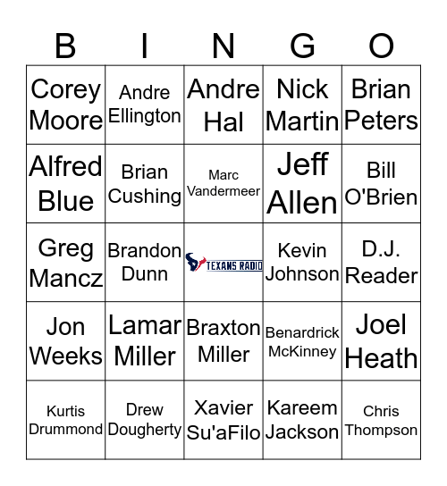Texans Radio Bingo  Bingo Card