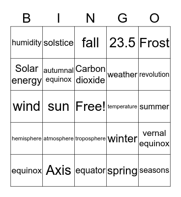 Seasons and Sun Bingo Card