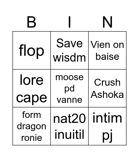 Untitled Bingo Card