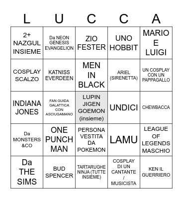 Cosplay hunt Bingo Card