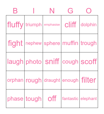 f sound Bingo Card