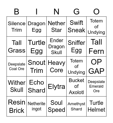 Minecraft Bingo Card
