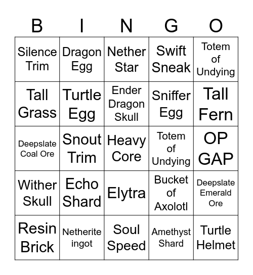 Minecraft Bingo Card