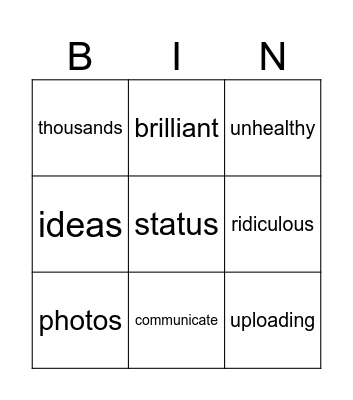 Teenagers and social networks Bingo Card