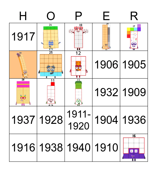 Number blocks Bingo Card