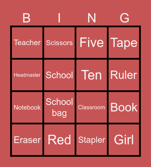 All About the School Bingo Card