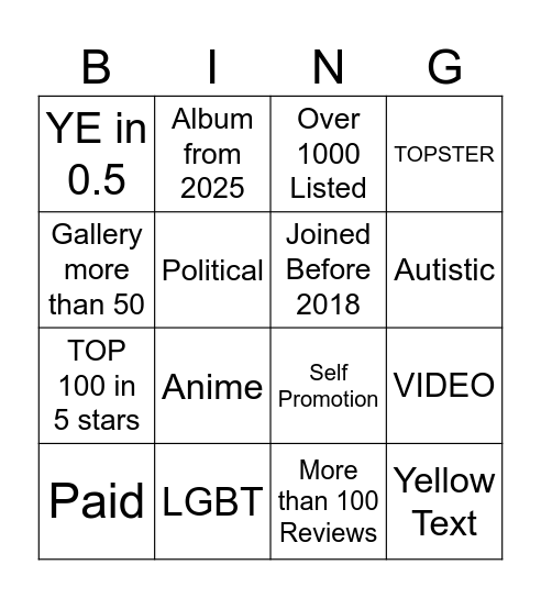 RYM BINGO Card