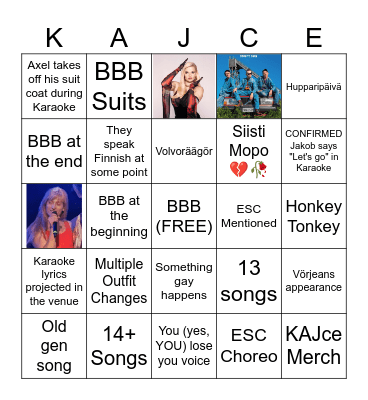 KAJce BINGO by @lokaaltv on twitter Bingo Card