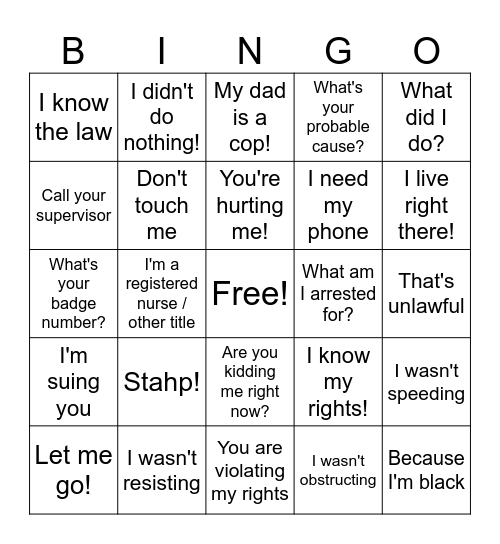 Public Freakkout Bingo Card