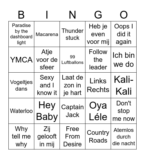 Muziek Bingo Card
