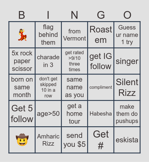 Omegle Bingo Card