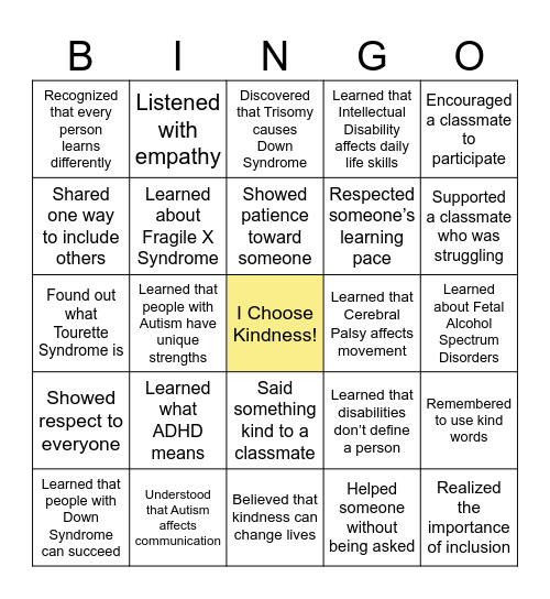 Empathy Bingo Card