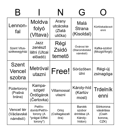 Prága Advent Bingo Card