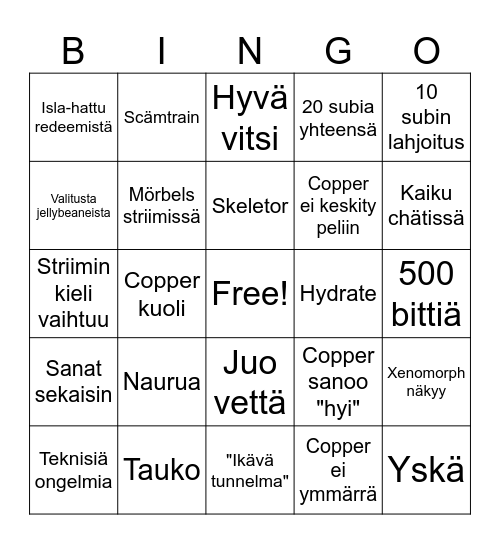 Copper's subathon bingo Card