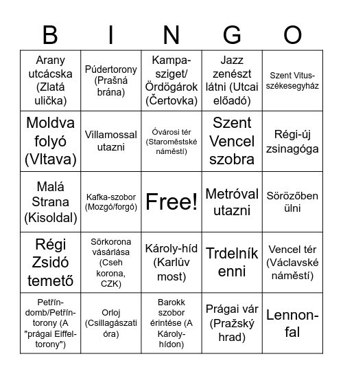 Prága Advent Bingo Card