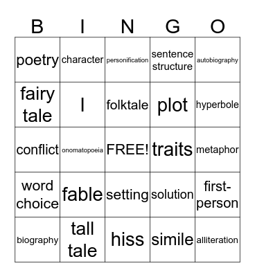 English Language Arts Bingo Card