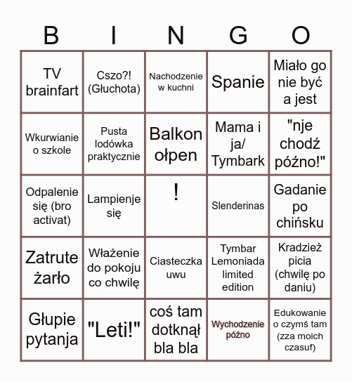 Dziod Bingo Card
