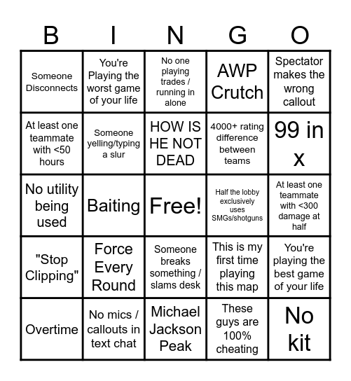 CSGO 2 Bingo Card