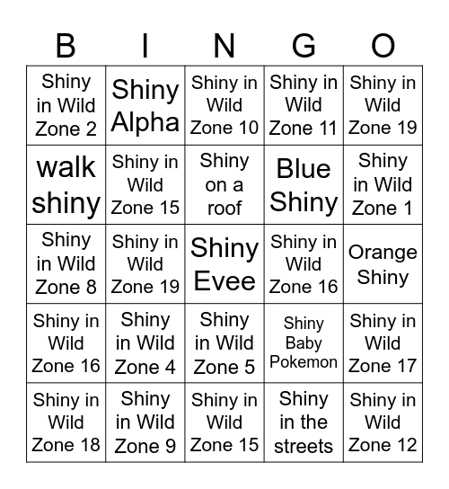 POKÉMON LEGENDS: Z-A SHINY BINGO Card