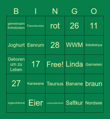 Hochzeit Linda & Malte Bingo Card