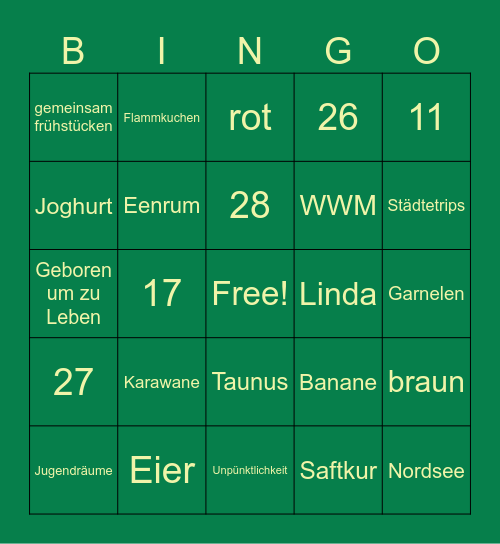 Hochzeit Linda & Malte Bingo Card