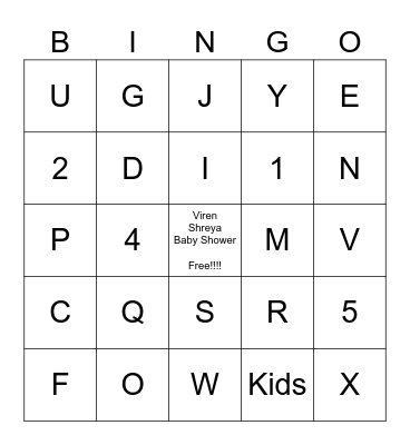 Viren Shreya - Baby Shower Bingo Card