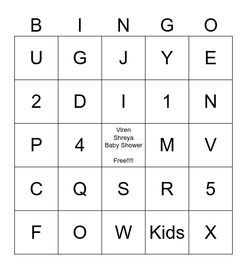 Viren Shreya - Baby Shower Bingo Card