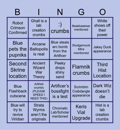 Chep’s Act 1 Bingo Card