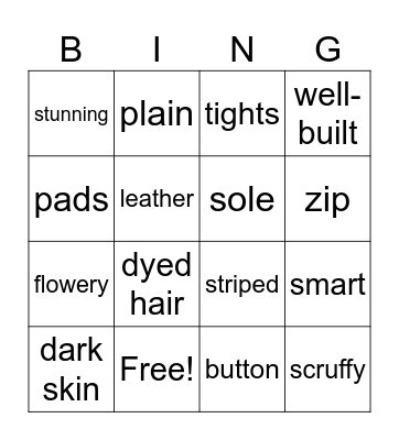 Clothes Bingo Card
