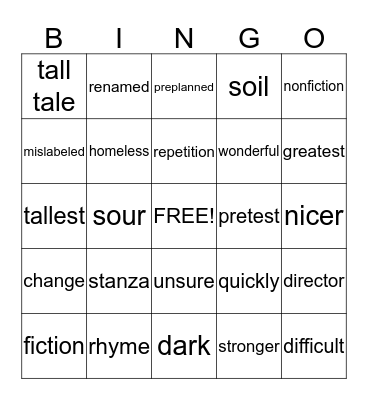 English Language Arts Bingo Card